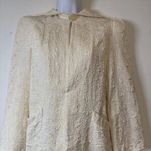 Cream Silk Quilted Jacket with Hood and Front pockets